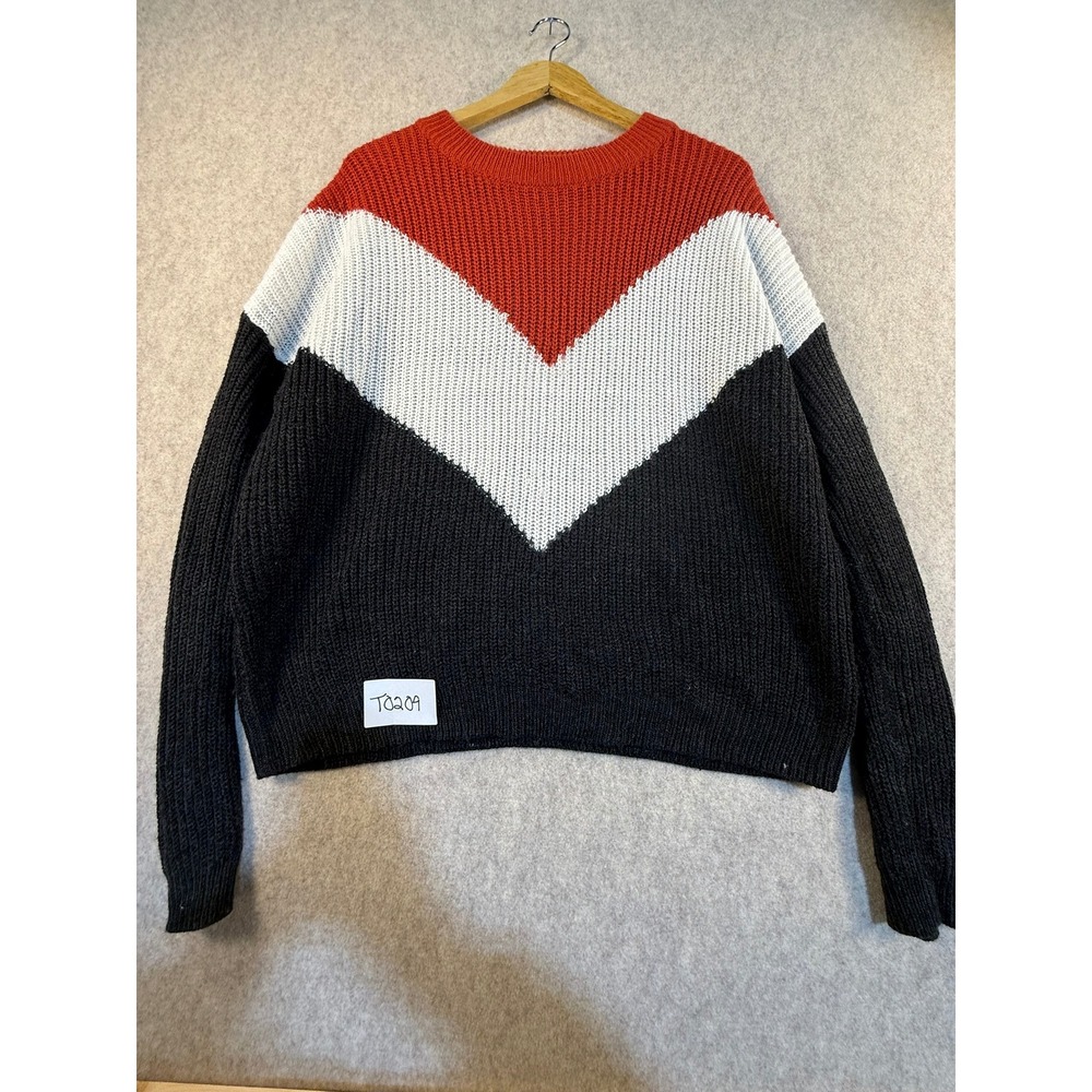 Ambiance Apparel Women Red White Black Colorblock‎ Chevron Knit Sweater Large